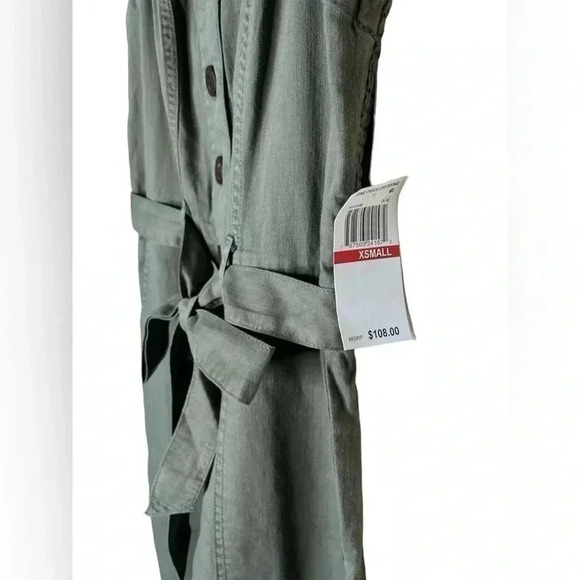 OAT New York Womens XS Smocked Sleeveless Belted Jumpsuit One Piece Olive Green - Picture 7 of 11